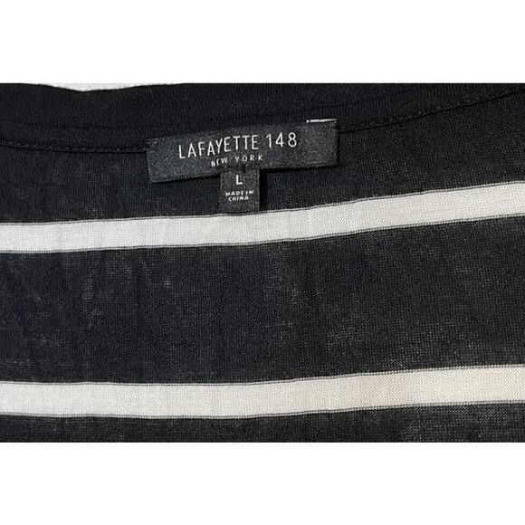 LAFAYETTE 148 Black White Striped Rayon Short Sleeve Scoop Neck T-Shirt Top - Picture 6 of 6